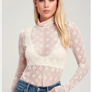 Free People Sweet Memories Ivory Sheer Lace Turtleneck